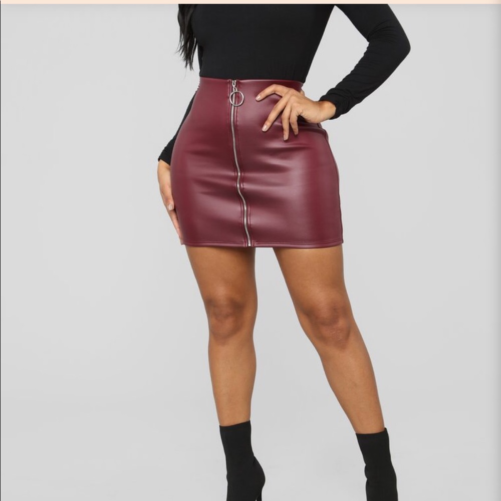 Burgundy leather skirt